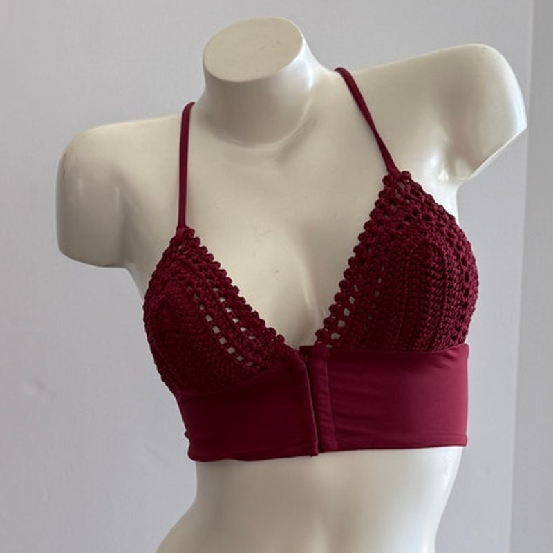 Frankies Bikinis Ayla Crochet Bikini Top - Racerback - Merlot | Front view