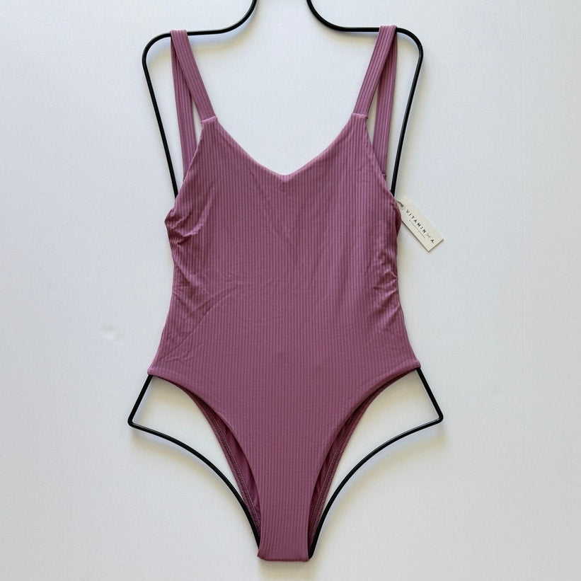 Vitamin A Swimwear Leah One Piece - Rose Rib | Front view