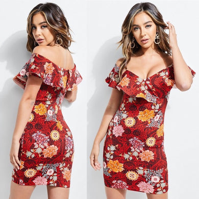 Guess Guess Floral SHAYE Off Shoulder Scuba Dress – PerfectKini