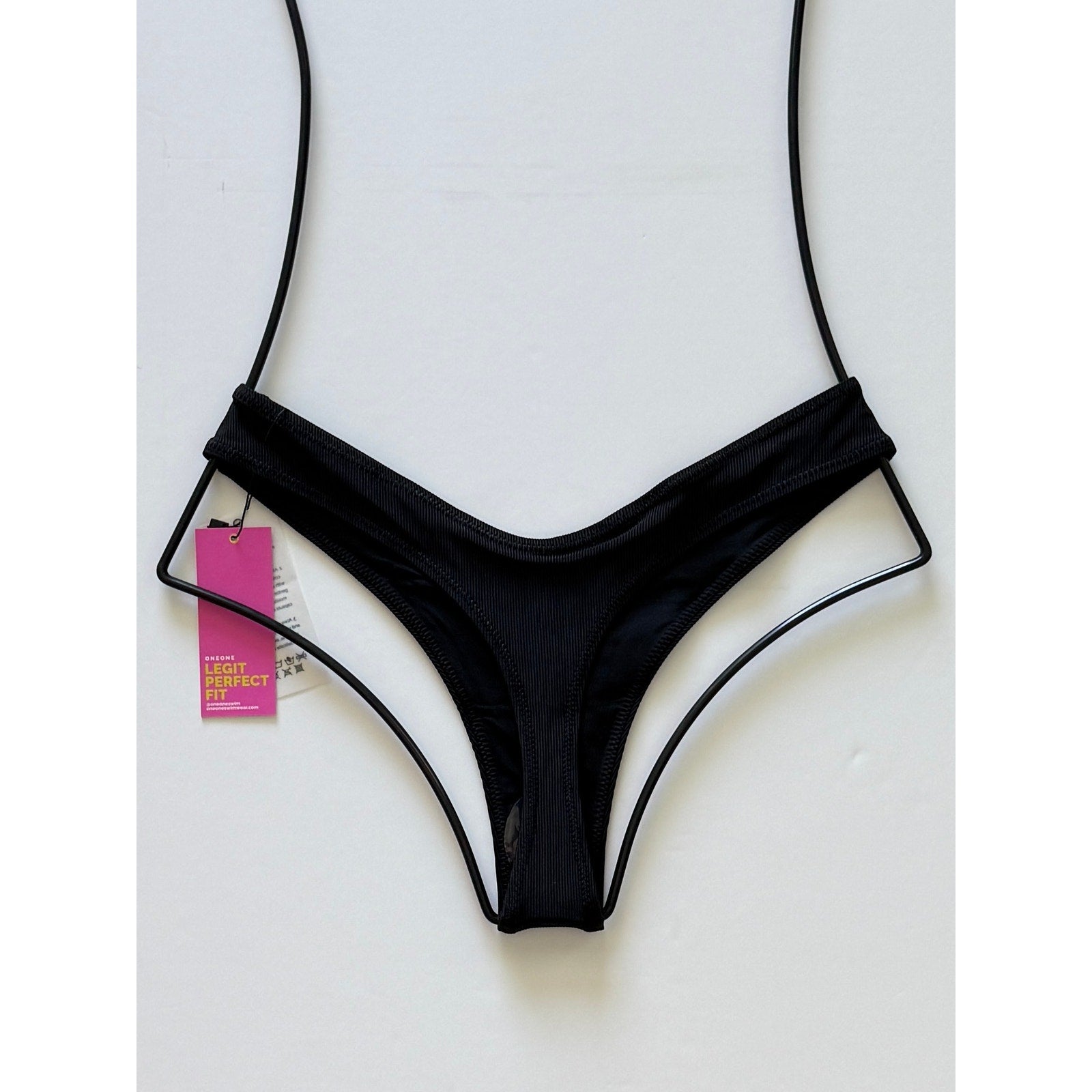 OneOne Swimwear Heidi Cheeky Bikini Bottom - Black Ribbed | Front view