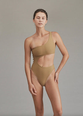 Acacia Swimwear Acacia Swimwear EVER Full One Piece - Palm Dual Ribbed - One Shoulder - Size Large - NWT – PerfectKini