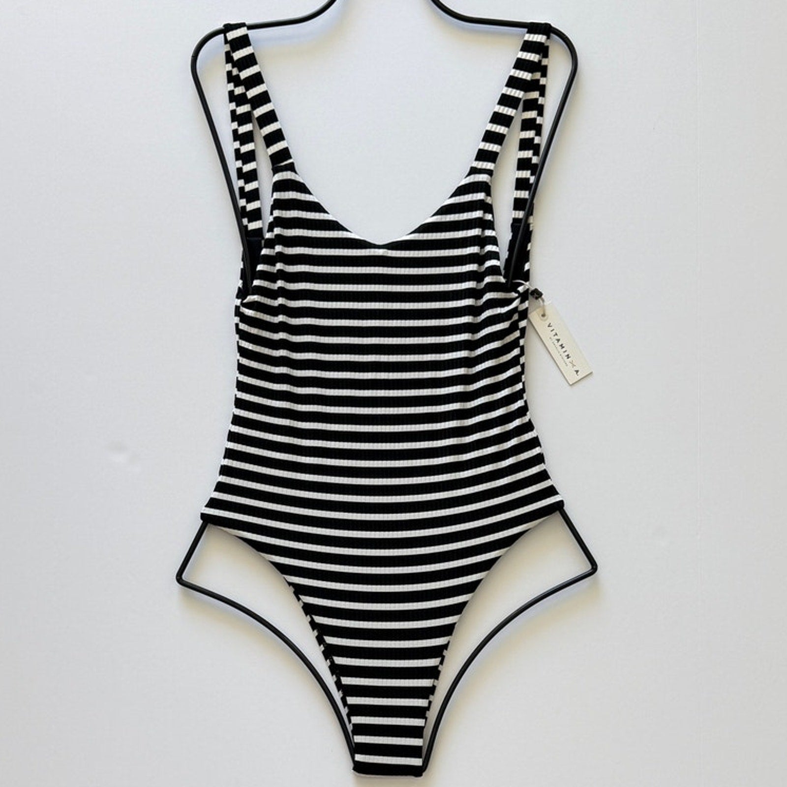 Vitamin A Swimwear Leah One Piece - Marin Stripe Black Ribbed | Front view