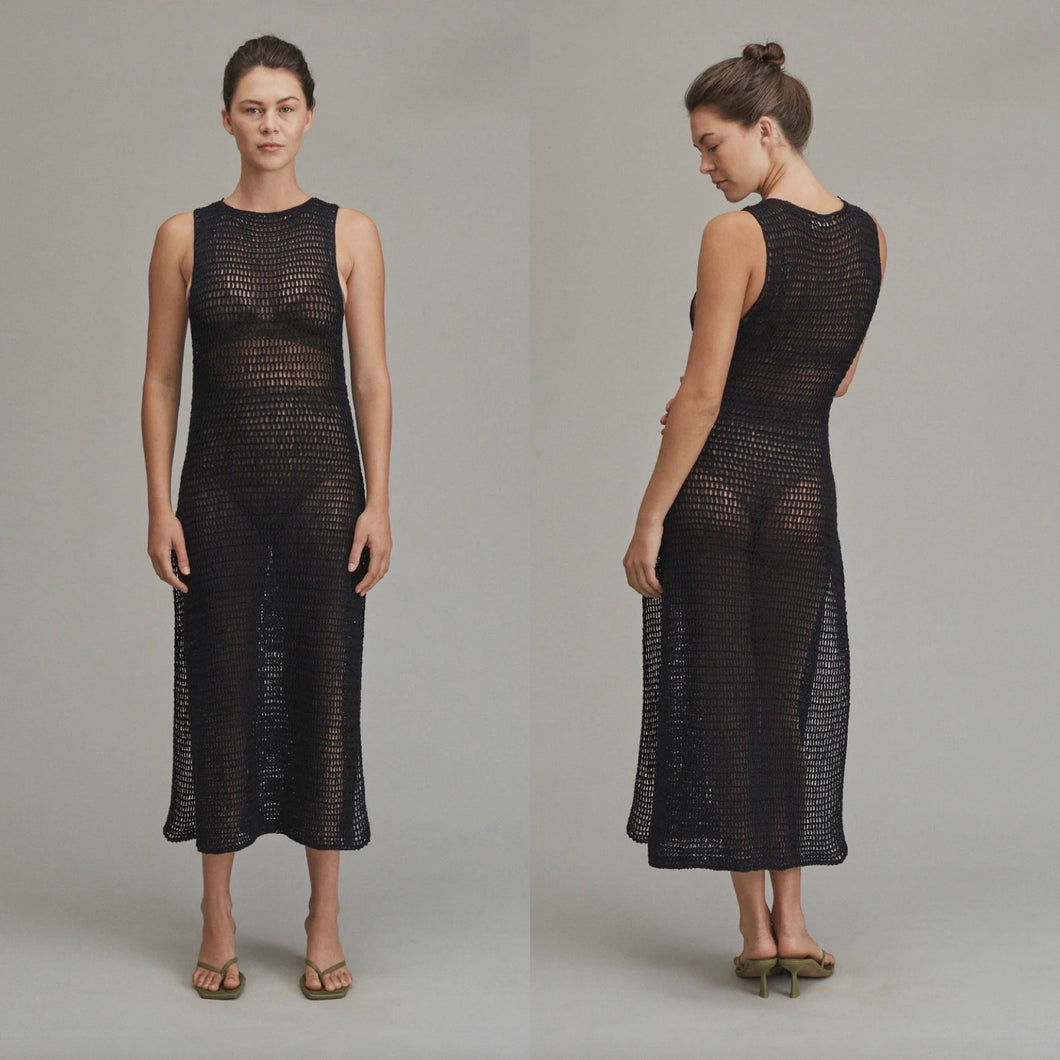 Acacia Swimwear Acacia Swimwear Sybil Crochet Dress - Black - Recycled Cotton Midi - Large - NWT – PerfectKini