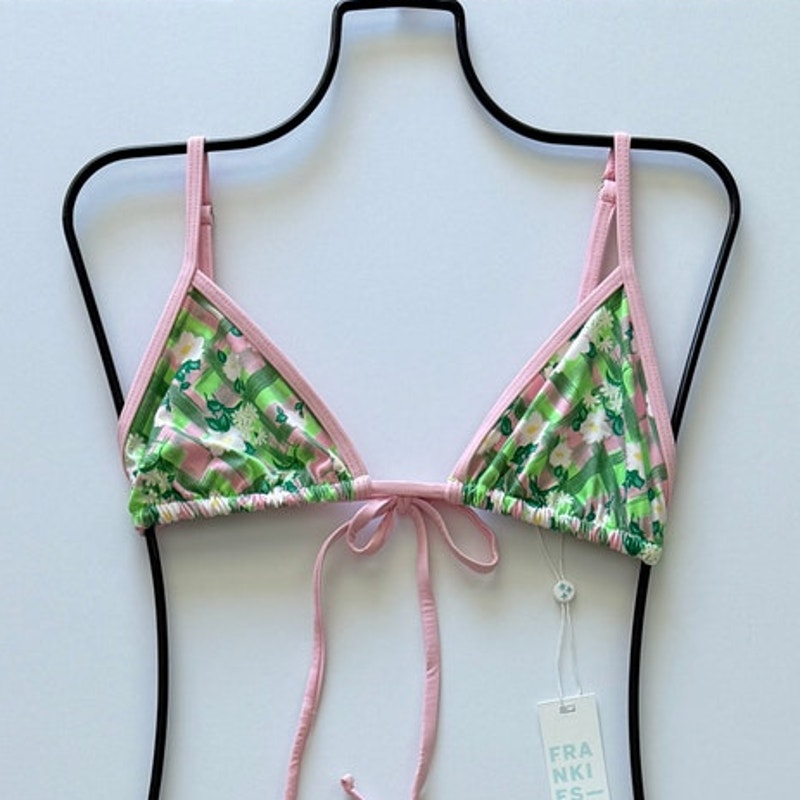 Frankies Bikinis Lumia Plaid Triangle Bikini Top - Baby Daisy | Alternate view