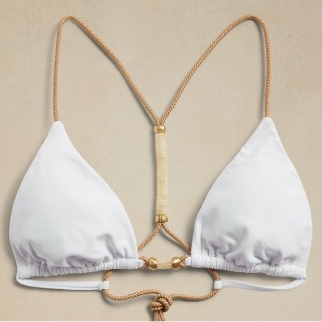 ViX Paula Hermanny ViX Swimwear Solid Brooke T Back Bikini Top in White | Front view