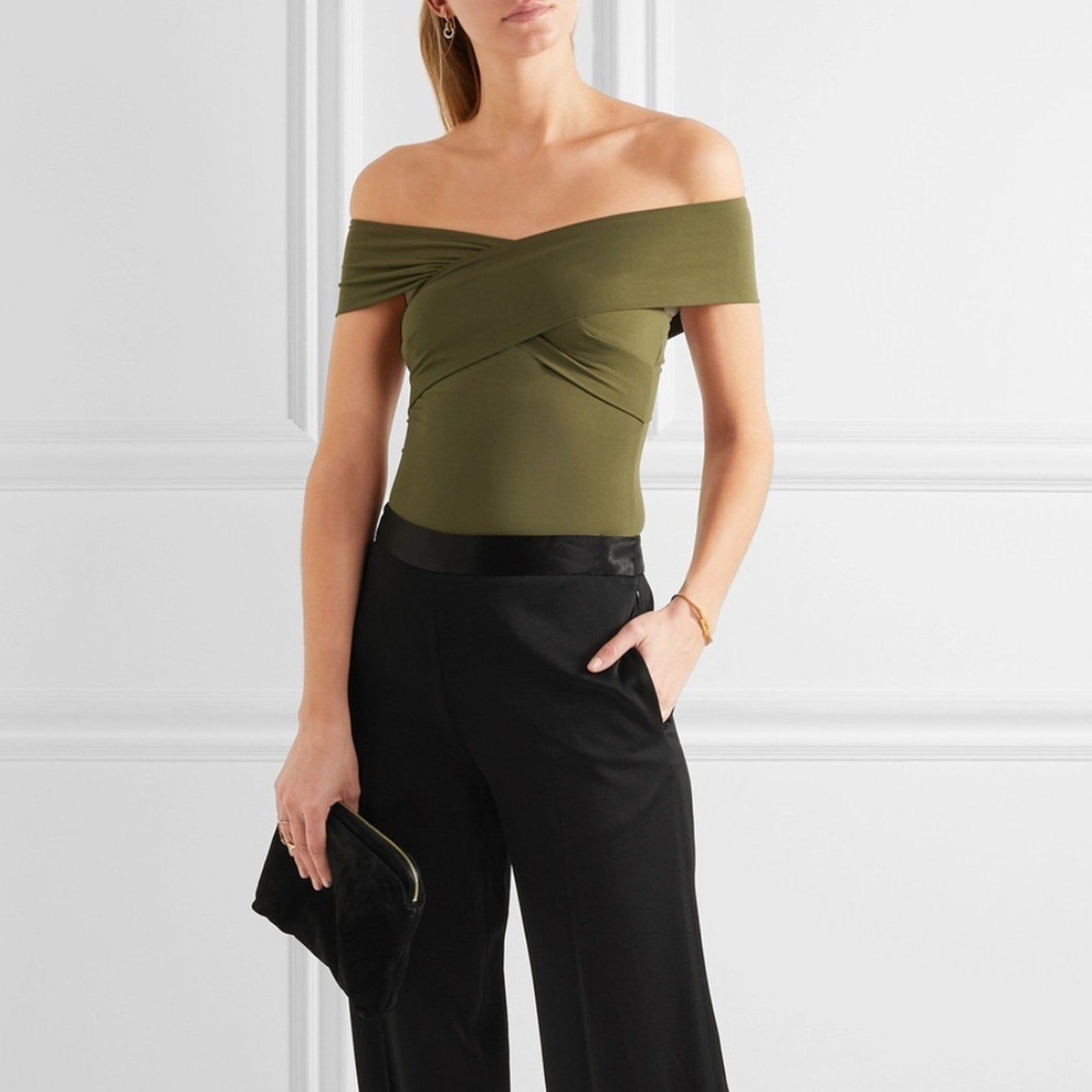 ALIX NYC Crossover Off the Shoulder Jersey Bodysuit