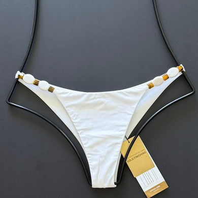 Vix by Paula Hermanny ViX Swimwear DORA Cheeky Bikini Bottom - White - Beaded Detail - Medium - NWT – PerfectKini