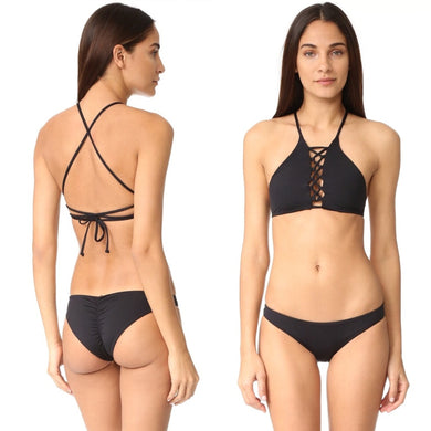 l*space L*Space NIKKI Lace-Up High Neck Black Bikini Top – PerfectKini