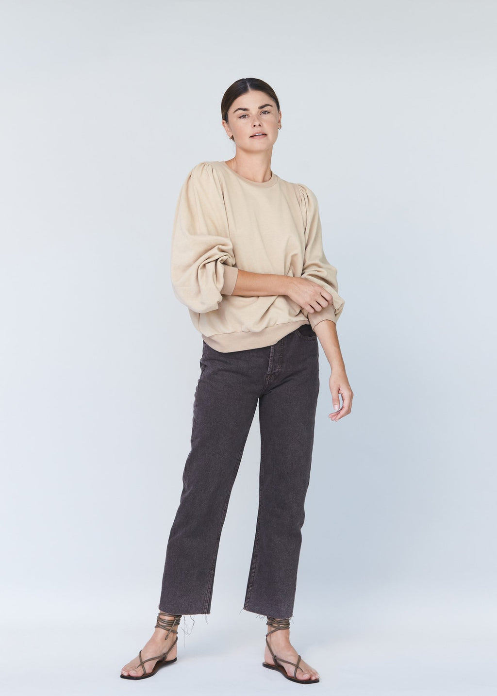 Acacia Swimwear Nora Organic Terry Sweat shirt - Bone | Back view