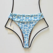 Back view of Acacia Mateo bikini bottom in Petite Rose with blue rose print.