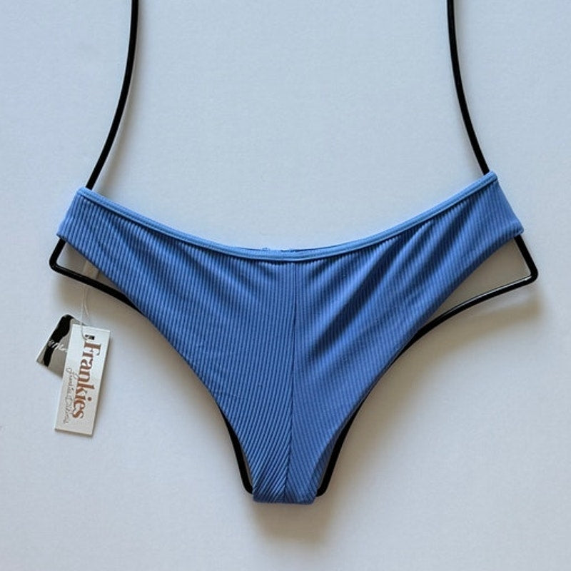 Frankies Bikinis Alana Ribbed Button Bikini Bottom - Marine Blue | Alternate view