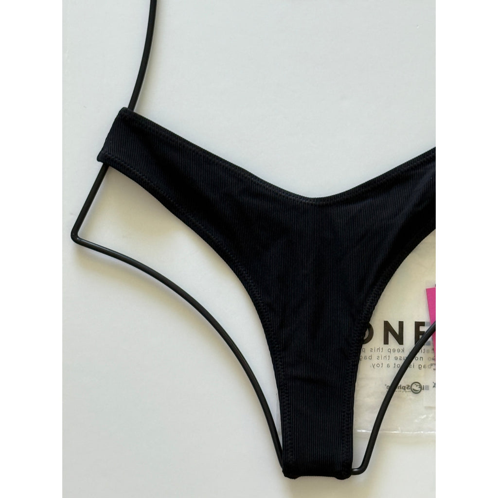 OneOne Swimwear Heidi Skimpy Bikini Bottom – Black Ribbed | Back view