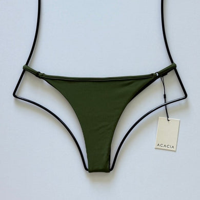 Acacia Swimwear Neema Ribbed Bikini Bottom in Basil green, size large, front view flat lay