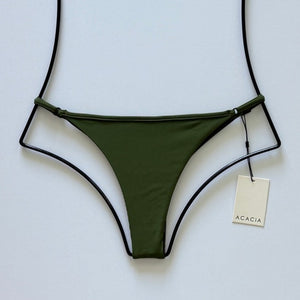 Acacia Swimwear Neema Ribbed Bikini Bottom in Basil green, size large, front view flat lay