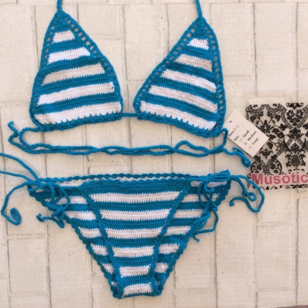 Musotica Musotica Striped Crochet Tie Side Bikini Set – PerfectKini