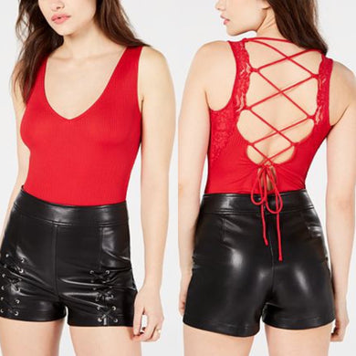 Guess Guess KATRINA Ribbed V-Neck Lace-Up Thong Bodysuit – PerfectKini