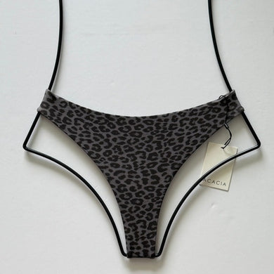 Flat lay of Acacia Swimwear Brazil Bikini Bottom in Burma leopard print, size Medium