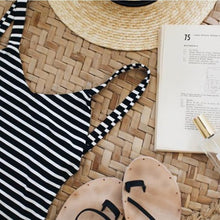 Vitamin A Swimwear Leah One Piece  - Marin Stripe Black Ribbed