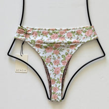 Back view of Acacia Swimwear Mateo bikini bottom Rosie print, high-cut cheeky style with floral rose design.
