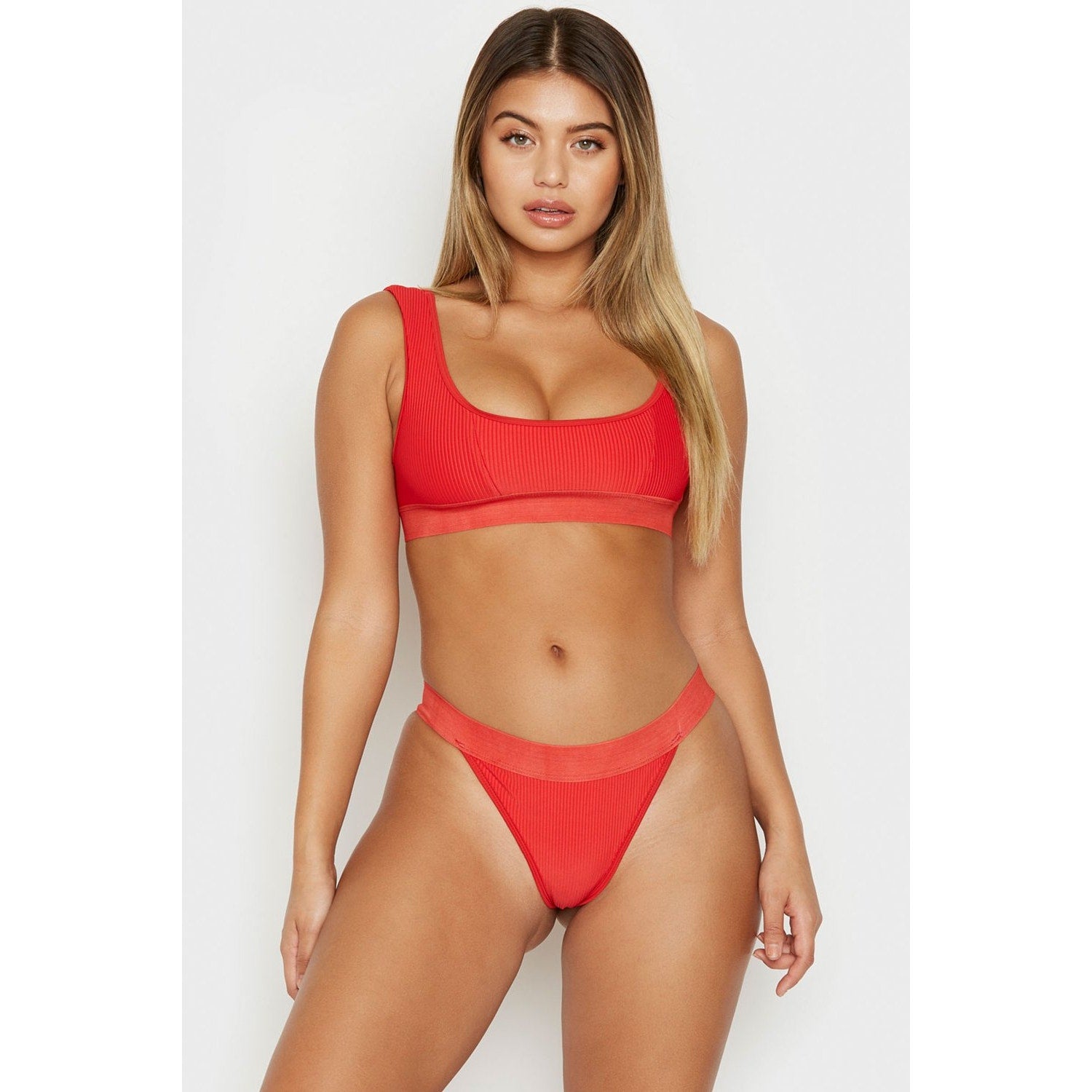 Frankies Bikinis Drew Ribbed Bikini Top - Red | Front view