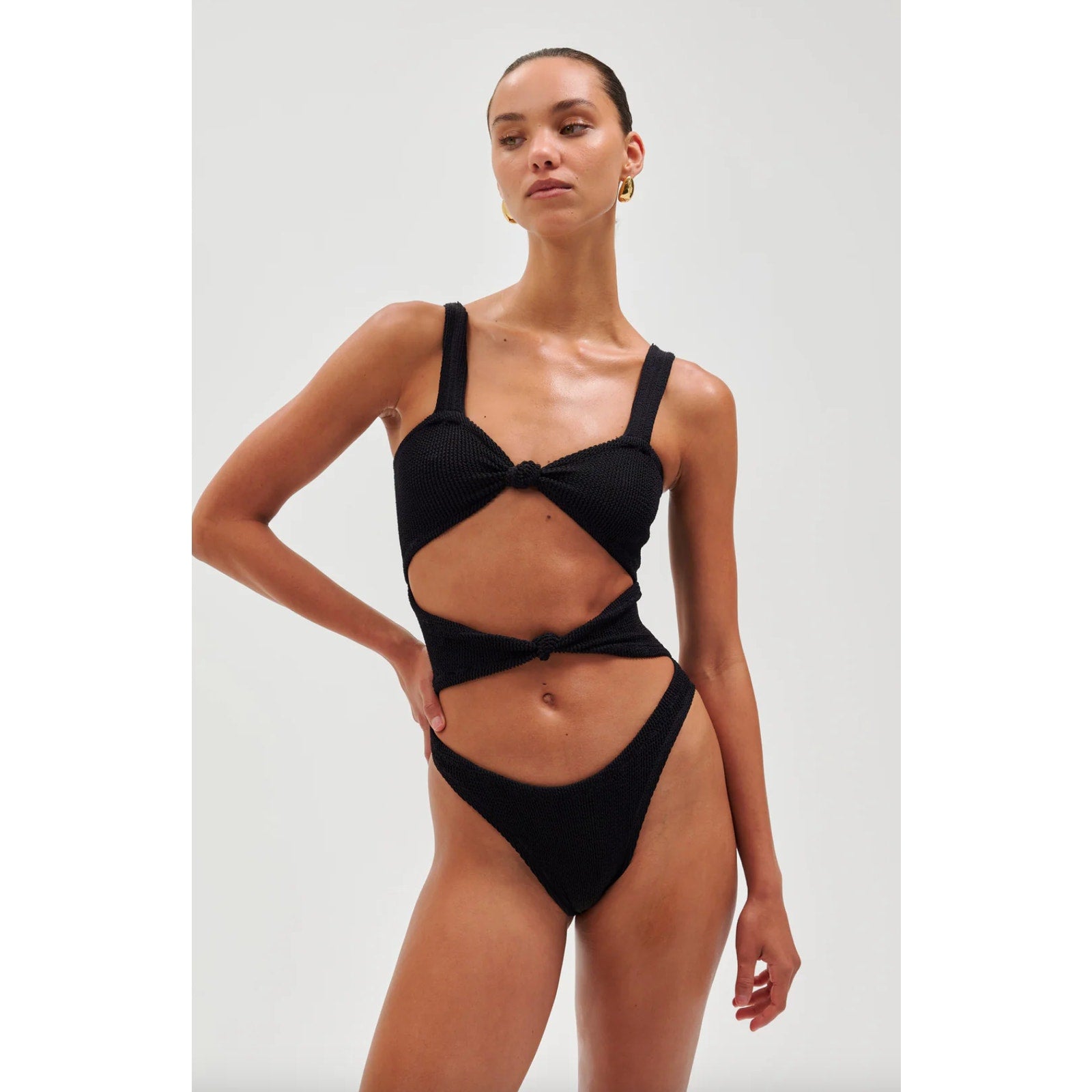 Reina Olga x Ronny Kobo Corset Knot One Piece - Black | Back view