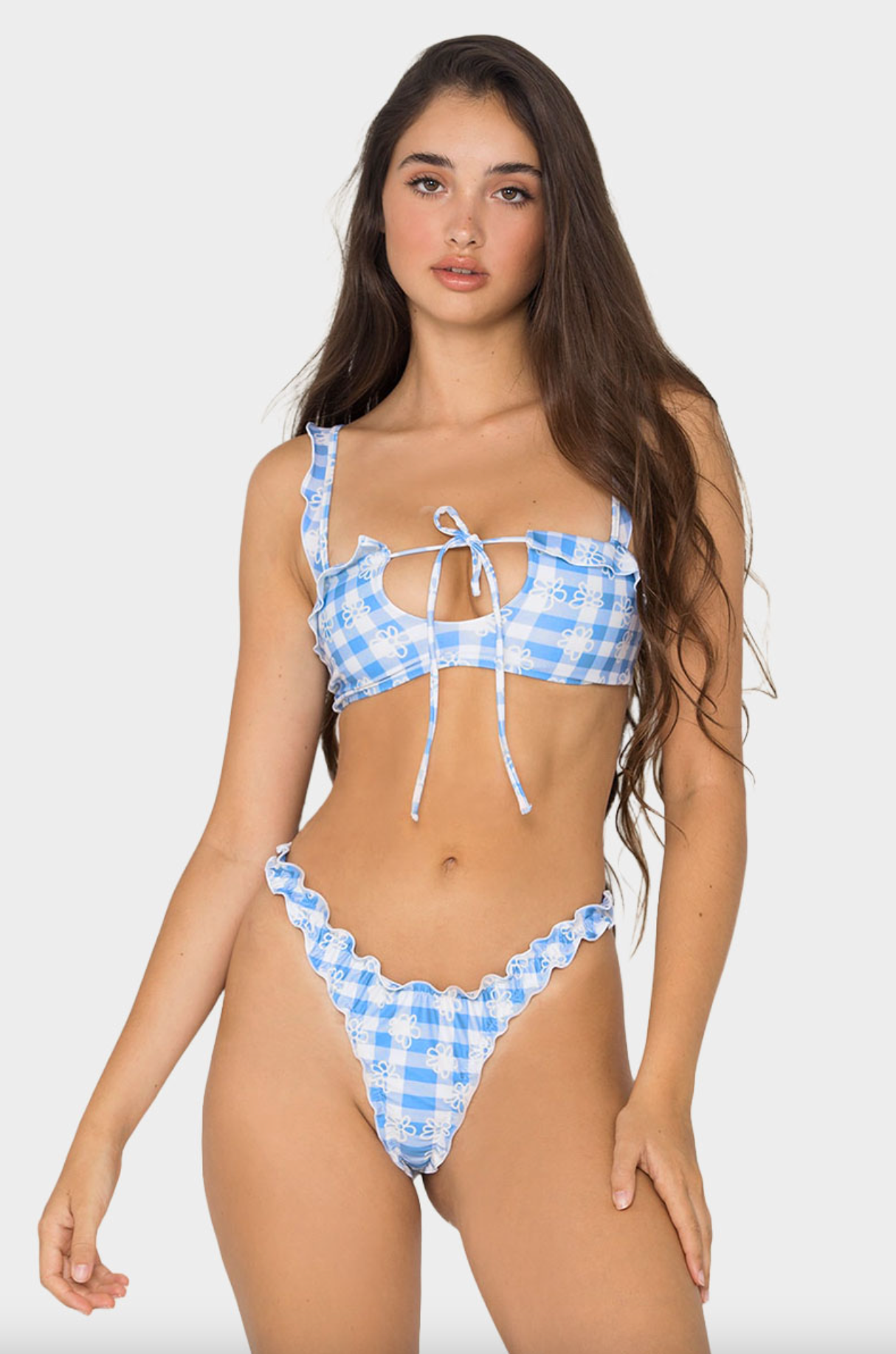 Khassani Bikini Top - Khassani Swimwear 'Alma' Bikini Top in Blue Flower Vichy