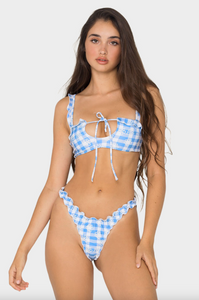 Khassani Swimwear 'Alma' Bikini Top in Blue Flower Vichy