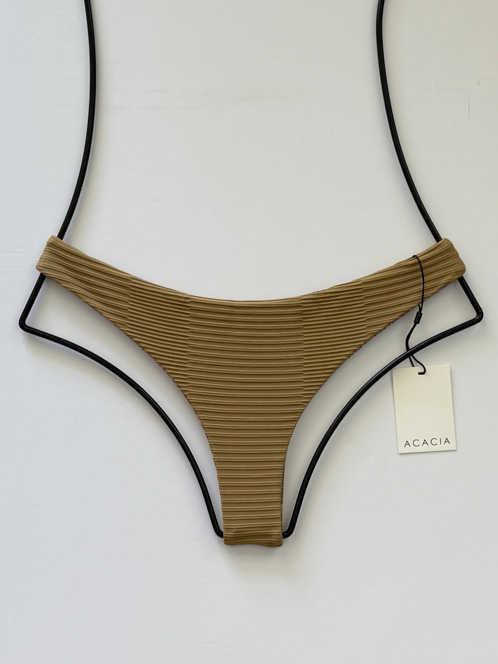 Acacia Swimwear Ho’okipa Dual Ribbed Bikini Bottom in Palm brown – low rise cheeky Brazilian cut