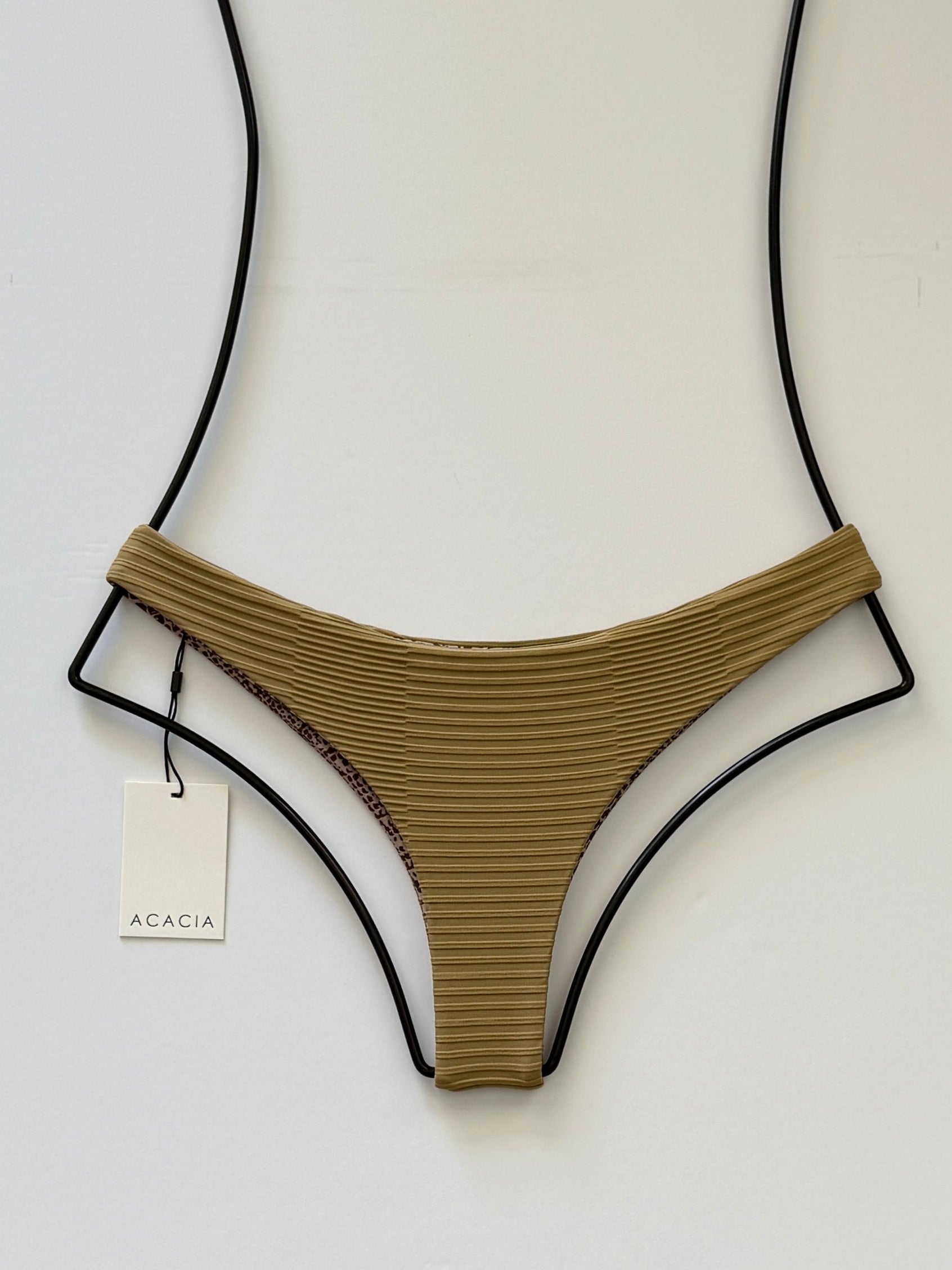 Designer Acacia Ho’okipa ribbed swim bottom Palm textured fabric – cheeky minimal coverage