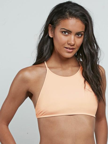 Volcom Simply Solid Crop Bikini Top in Peach