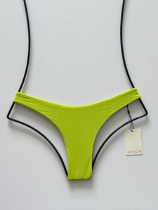 Front flat lay of Acacia Swimwear Oslo Bikini Bottom in Wasabi green, featuring cheeky cut and high-leg design.