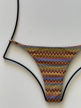 Close-up of multicolor zigzag pattern in earthy tones on Acacia Ralphy Bikini Bottom.