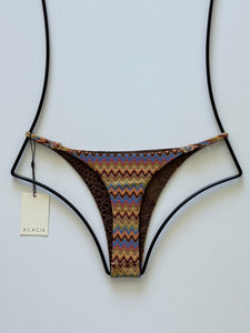 Back view of Acacia Ralphy Bikini Bottom in Mada print with high-cut minimal coverage and logo hardware.