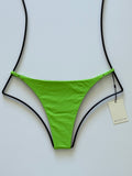 Front flat lay of Acacia Swimwear Ralphy Ribbed Bikini Bottom in Matcha green with adjustable side straps.