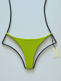 Front flat lay of Acacia Swimwear Ralphy Bikini Bottom in Wasabi, bright lime-green color with adjustable side straps.