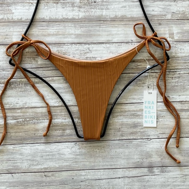 Frankie's Bikinis 'Sky' Ribbed Bikini Bottom in Brown Sugar