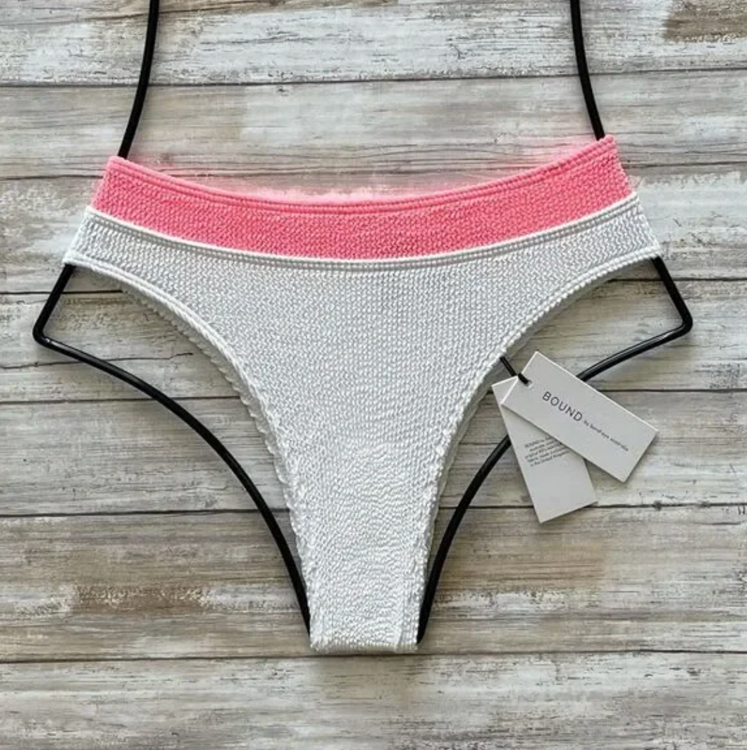 BOUND by Bond-Eye THE SAVANNAH Bikini Bottom in White / Neon Coral