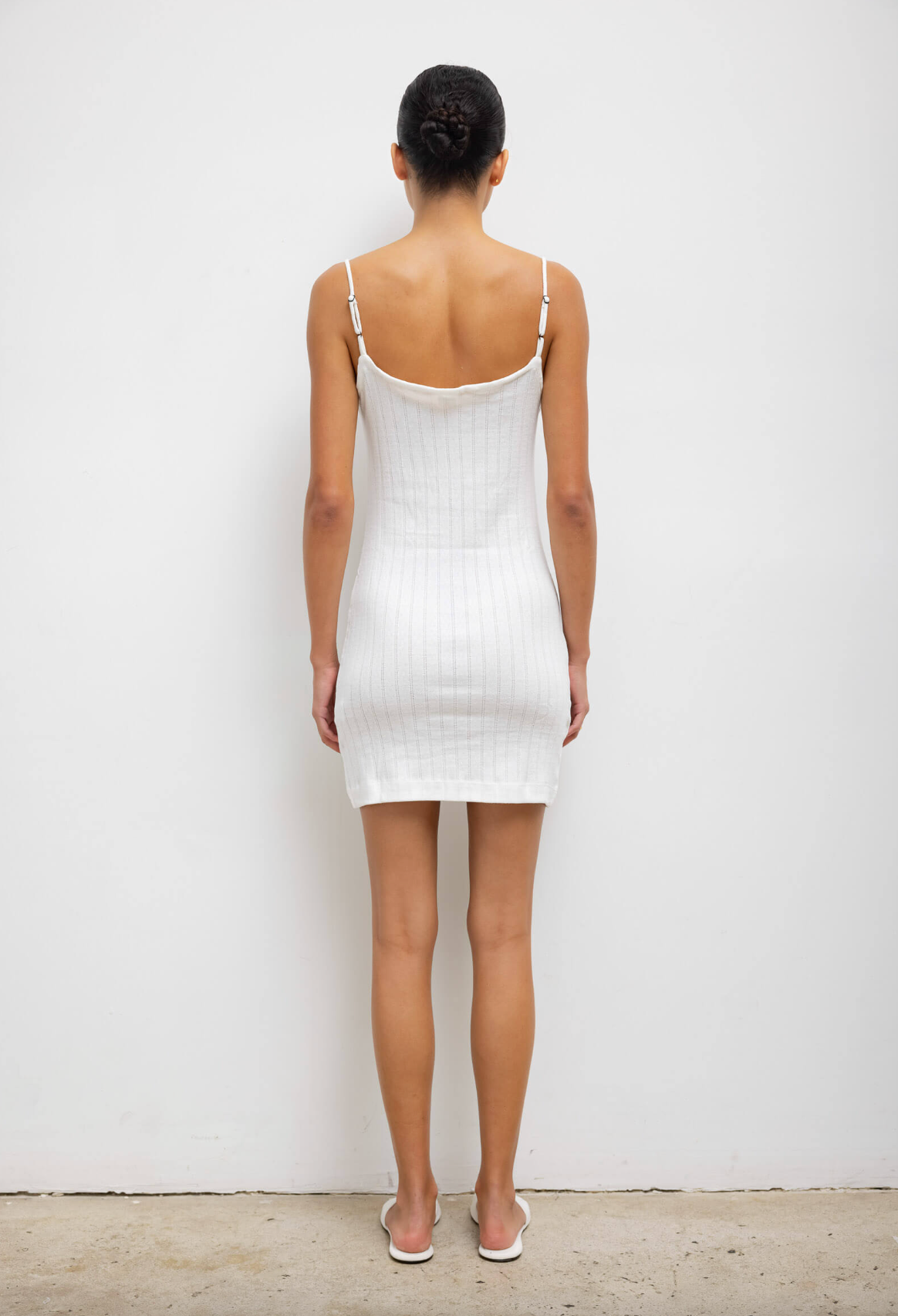 Leset Pointelle Tie Front Mini Dress – White