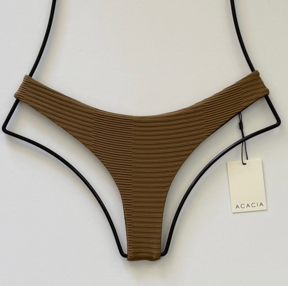 Acacia Swimwear Ho’okipa Dual Ribbed Bikini Bottom in Bear brown – low rise cheeky Brazilian cut