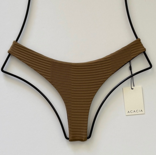 Acacia Swimwear Ho’okipa Dual Ribbed Bikini Bottom in Bear brown – low rise cheeky Brazilian cut