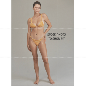 Model wearing Acacia Neema Crochet Bikini Bottom (stock photo for fit, in alternate color).