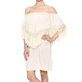 Elan USA Off Shoulder Fringe Boho Dress | Front view