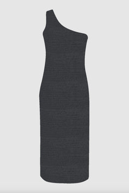 Acacia Swimwear Acacia Swim CARA Dress - Black - One Shoulder Smocked Midi - Large - NWT – PerfectKini