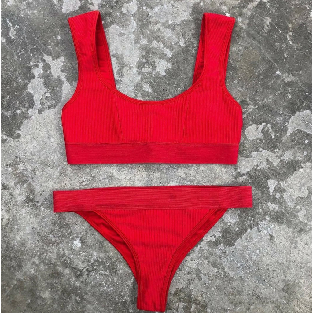 Frankies Bikinis Drew Ribbed Bikini Top - Red | Alternate view