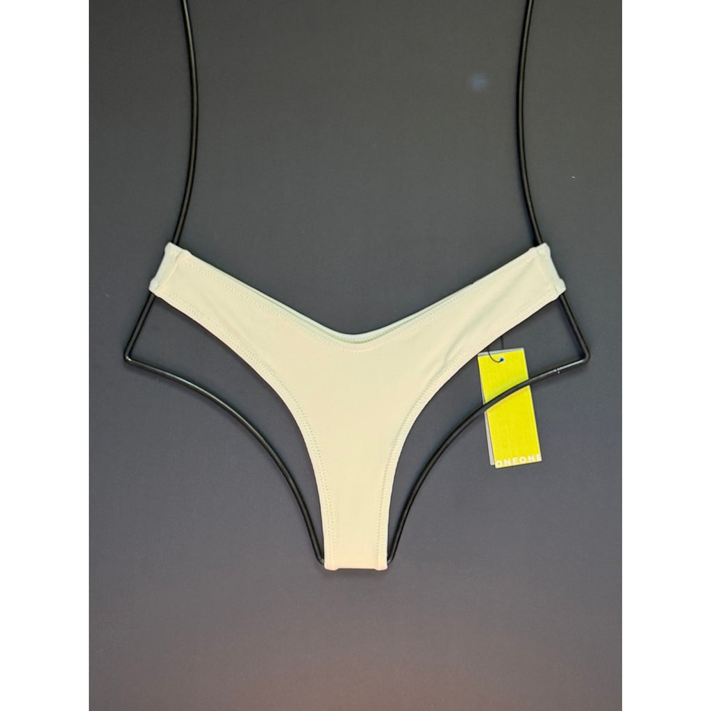 OneOne Swimwear Heidi Cheeky Bikini Bottom - Ivory Ribbed | Front view