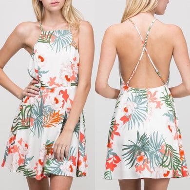 HYFVE HYFVE Tropical Print Backless Skater Dress – PerfectKini