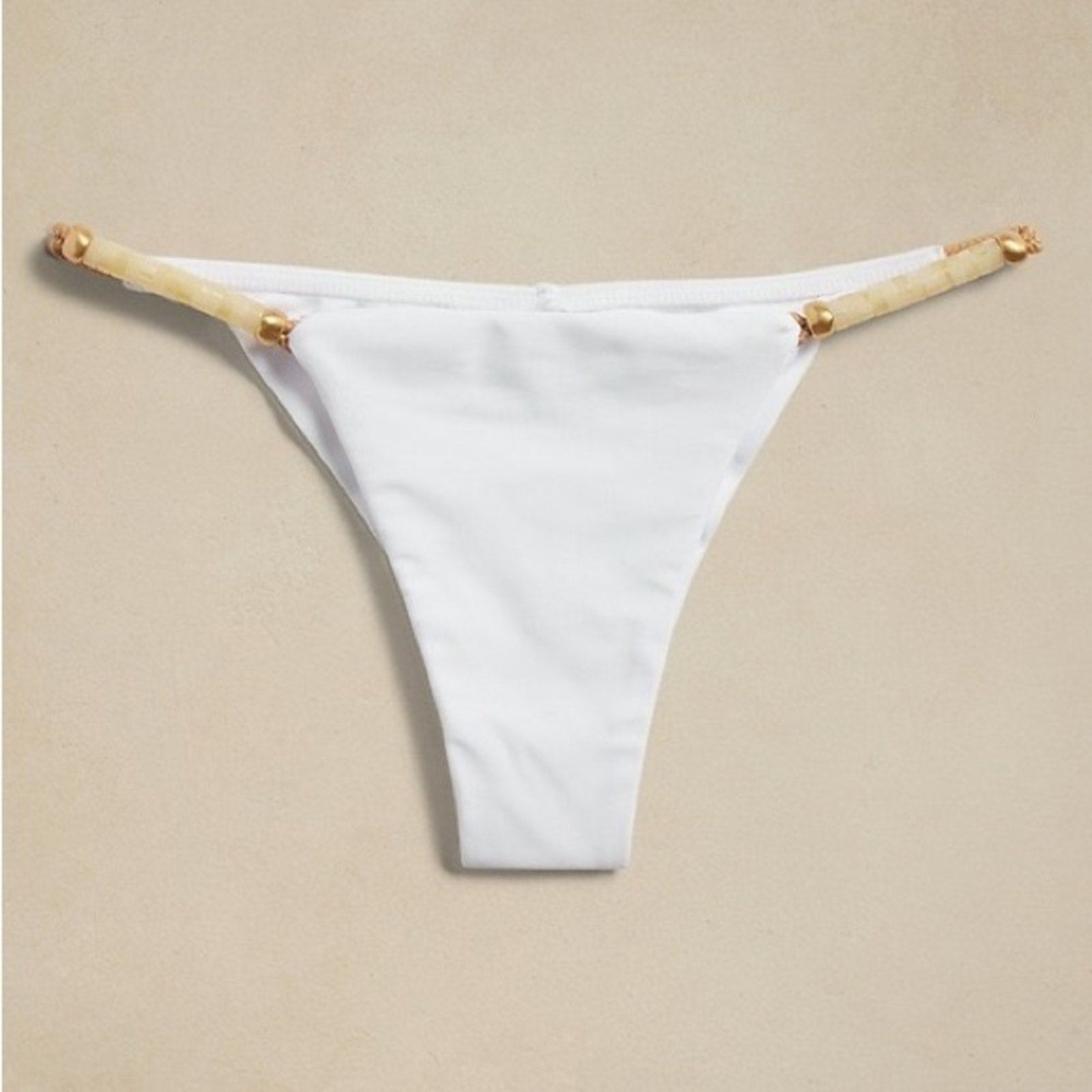 ViX Paula Hermanny ViX Swimwear Solid Brooke Detail Cheeky Cut Bikini Bottom - White | Front view