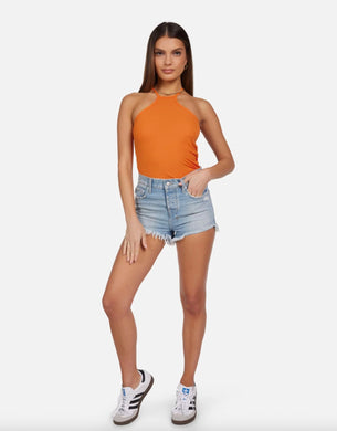 Michael Lauren Michael Lauren Agnus High Neck Halter Tank Top - Birkin Orange - Large - NWT – PerfectKini