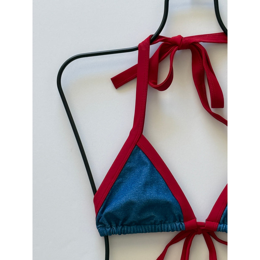 Khassani Swim Tiny Triangle Bikini Top - Jeans / Rouge
