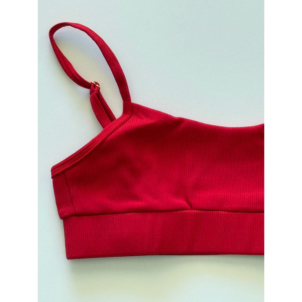 Beach Bunny Swimwear Rib Tide Bralette Bikini Top - Red | Back view